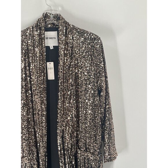 Anthropologie Gold Sequin Long Sleeve Duster Cardigan Holiday NYE Glam Sz S NWT - Picture 4 of 10